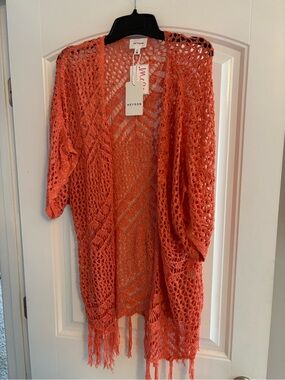 Heyson Open-Knit Fringe Cardigan - Coral